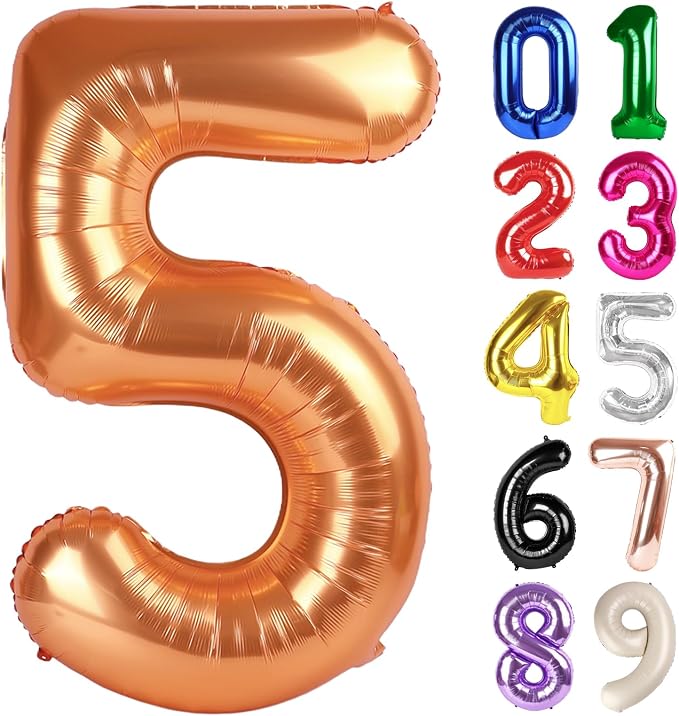 5 Balloon - Orange Birthday Number Balloons, 40 Inch Decorations Men Women | by ALPHADELTAPI