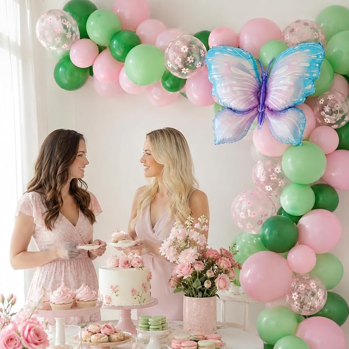 Pink And Green Balloons, Light Pink Green Balloons, Transparent Flower Printed - Image 5