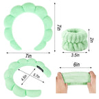 Zkptops Spa Headband for Washing Face Wristband Set Sponge Makeup Skincare Terry Cloth Bubble Soft Get Ready Hairband for Women Girl Puffy Padded Headwear Non Slip Thick Hair Accessory(Light Green)