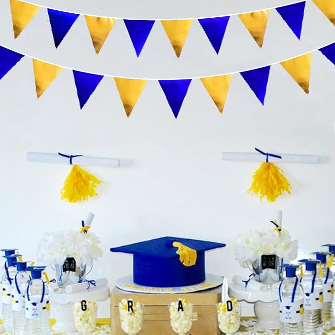 Royal Blue Gold Party Decoration Navy Blue Gold Triangle Pennant Banner Flag - Image 4