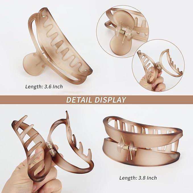 5 Pcs Big Hair Claw Clips Matte Claw Clips for Women Gradient Amber Brown Strong Hold Non-Slip Large Hair Clips for Long Thick/Thin Hair with Multi-Styles Hair Accessories