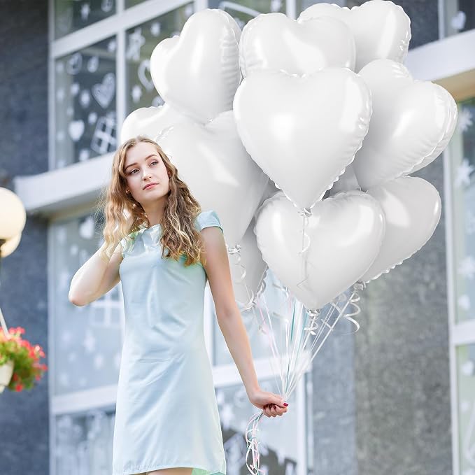 White Heart Foil Balloons, 18 Inch, Baby Shower, Graduation Party Decorations - Image 6