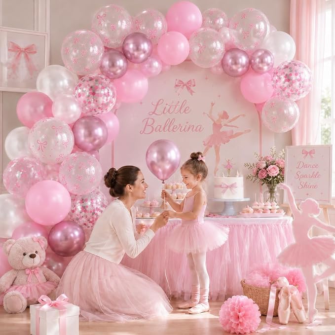 Pink Bow Balloons, Bow Printed Balloon Metallic Confetti Balloon - Image 4