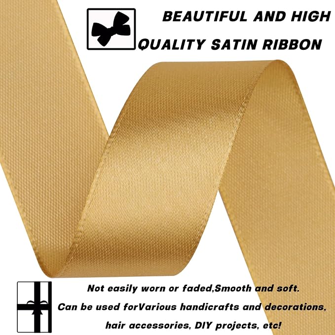 7/8 Inch 60 Yards Champagne Gold Satin Craft Ribbon-Single Face Polyester Ribbon - Image 3