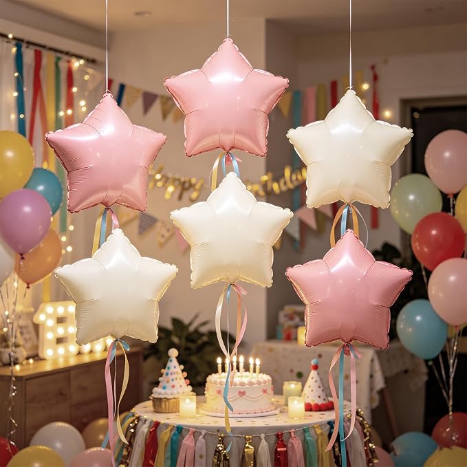 Pastel Pink Sand White Star Balloons 18 Inch - Image 3