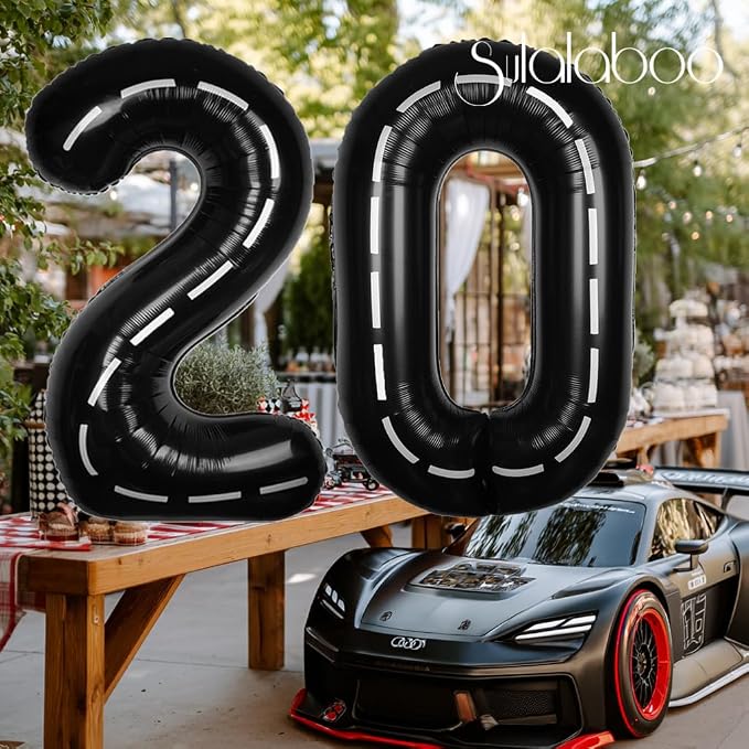 Race Car 40 Inch Black 20 Big Large Helium Balloon Number 0-9 | Track Giant - Image 4