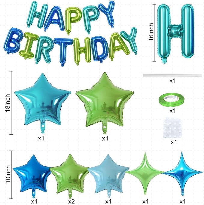 Happy Birthday Balloon Banner Blue Green, 16 Inch Mylar Foil Letter Balloons - Image 2