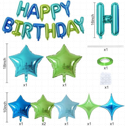 Happy Birthday Balloon Banner Blue Green, 16 Inch Mylar Foil Letter Balloons - Image 2