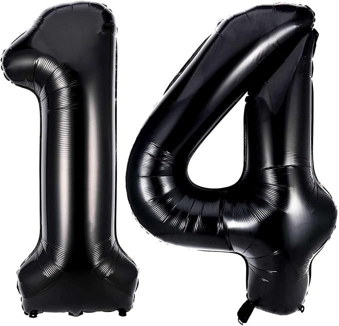 Black 14 Number Balloons, 40 Inch Giant Number 14 Balloons Foil Mylar Helium by Lovoir
