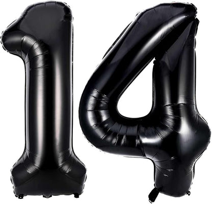 Black 14 Number Balloons, 40 Inch Giant Number 14 Balloons Foil Mylar Helium by Lovoir