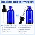 63 Pcs 1oz Blue Glass Dropper Bottles with Measurement, 30ml Leakproof Tincture Bottles with Funnels, Eye Droppers, Extra Caps & Labels, Refillable Empty Bottles for Tinctures, Essential Oils