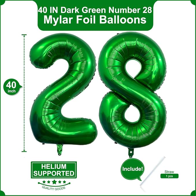 Number 28 Dark green Balloons 40 Inch Giant Dark green Foil 28 Helium Balloons - Image 2