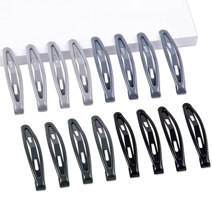 16 PCS Snap Hair Clips Metal Barrettes for Women Non Slip Barrettes for Thick and Thin Fine Hair,Bright Black Multiple Gray,2.36 x 0.43 Inches.