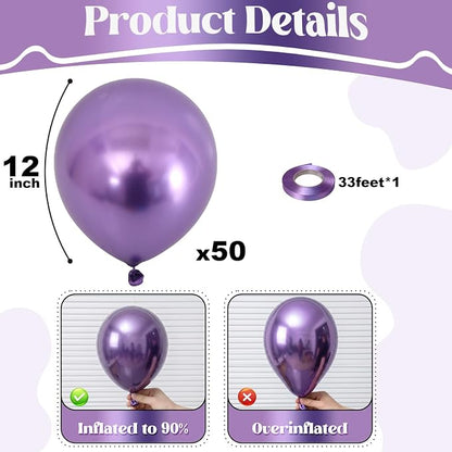 Metallic Purple Balloons 50Pack 12 Inch Chrome Purple Latex Party Balloons - Image 3