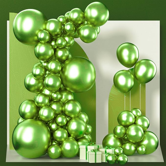 PartyWoo Metallic Green Balloons 100pcs Different Sizes of 18 12 10 5 Inch | by PartyWoo