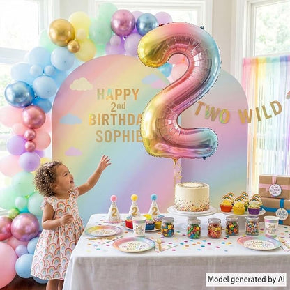 Rainbow Ombre Number 2 Balloon 40 Inch, Pastel Foil - Image 2