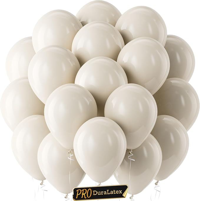 Pro Duralatex White Sand Extra-Thick Balloons 120 Pack 10 inch | Sand White by Bezente
