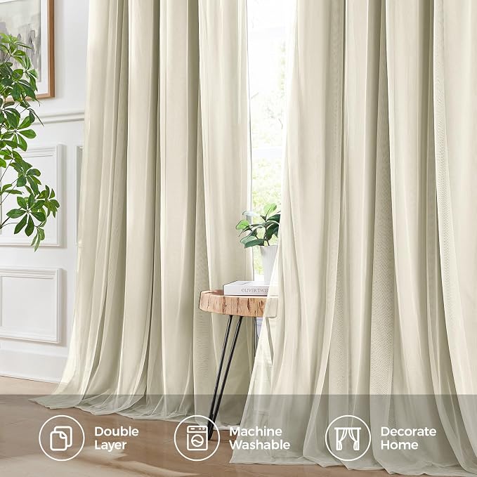 100% Blackout Curtains for Bedroom, Double Layer Beige Curtains, Room Darkening - Image 6