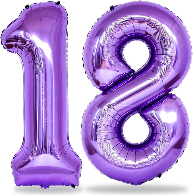Purple Number 18 Birthday Balloons, 40 Inch Large Mylar Foil Number 1 & 8 by Lingqiang