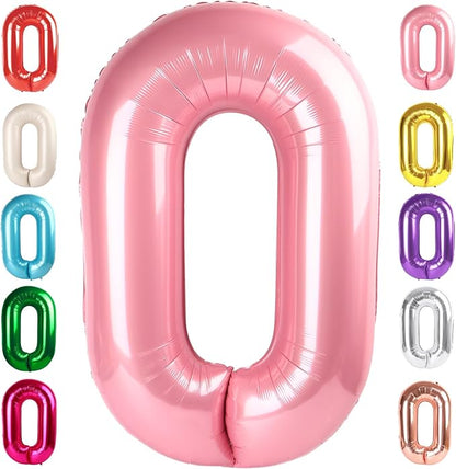 Number 0 Balloons Birthday Decorations, 40In Pearl Pink Balloons by Mluchee
