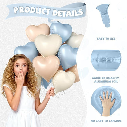 Baby Blue Heart Balloons, 18 Inch Apricot Cream Sand White Nude Foil Balloons - Image 3