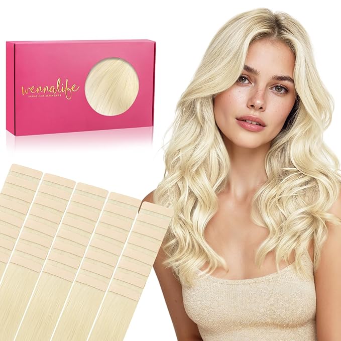 WENNALIFE Tape in Hair Extensions Human Hair, 40pcs 100g 14 inch Platinum Blonde Hair Extensions Real Human Hair Straight Tape in Extensions Invisible Human Hair Extensions