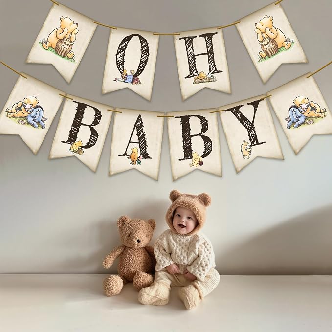 Oh Baby Banner for Winnie Baby Shower Decorations Classic Baby Shower Banner - Image 2
