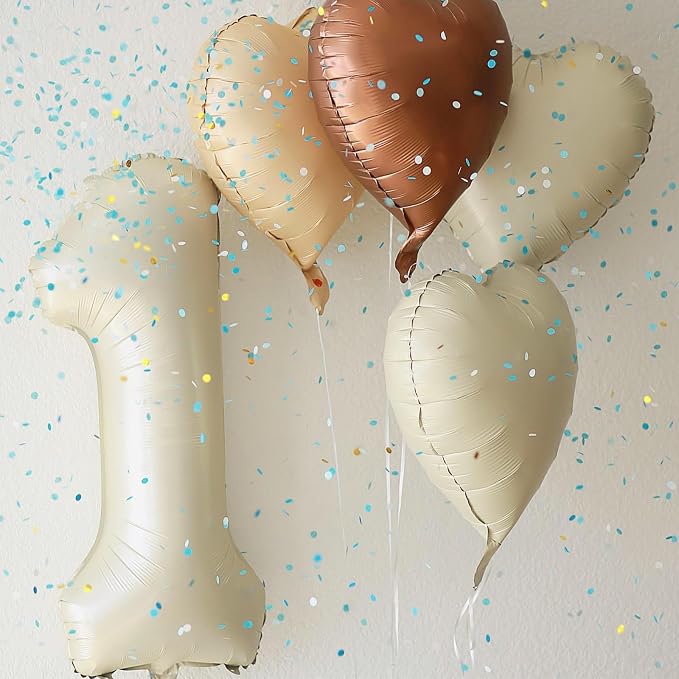 Number 1 Balloon Beige, 40 Inch Large Cream Foil 1 Helium Balloons - Image 6