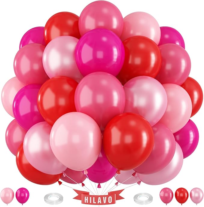 Red Pink Balloons 60 Pcs 12 Inch Fuchsia Hot Pink Rose Red Balloon Neon Pink by HILAVO