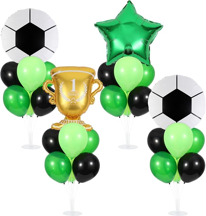 4 Sets Soccer Party Decorations Balloons Stand Kit Soccer Trophy Gold Green by Afniimyapt