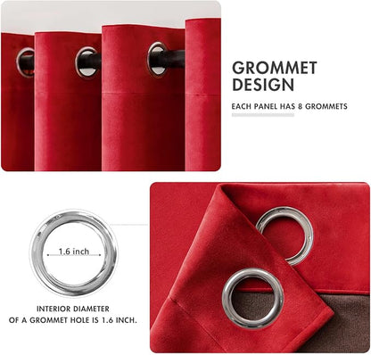 MIULEE Velvet Curtains Christmas Red 52 x 90 Inch Length Set of 2 | Grommet - Image 2