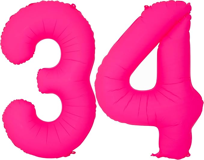 Pink Birthday Number 34 Balloons 40IN Fluorescent Pink 43 Foil Balloon | by YOIOZAIZAI
