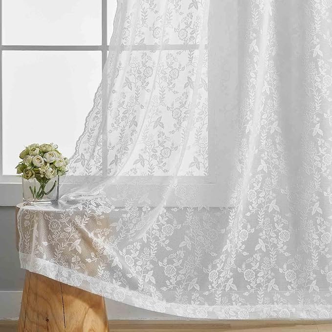 FINECITY White Floral Lace Curtains - Image 5