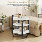 BarberPub Salon Storage Trolley with Shelves, Beauty SPA Rolling Cart with Lockable Wheels, 3-Tier Stylist Tool Organizer, Barber Mobile Station Equipment 2085 (Black&White)