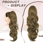 Ponytail Extension, Drawstring Ponytail Extension for Women 26 Inch Long Wavy Brown Pony Tails Hair Extensions Synthetic Clip in Ponytail Hairpiece for Women(12/8)