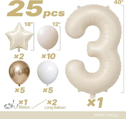 PartyWoo Number Balloons 40 Inch White Number 3 Kit 25pcs - Image 2