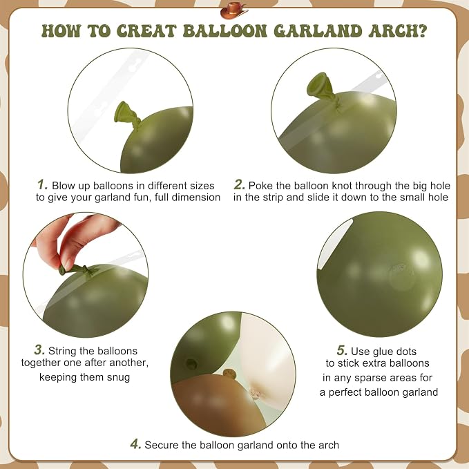Cowboy Western Green Balloon Arch Kit, My First Rodeo Decoration | Cow Brown - Image 6