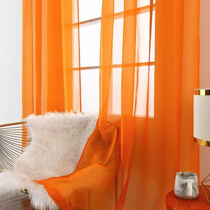 SpaceDresser Orange Sheer Curtains 4 Panels Rod Pocket Semi-Sheer Curtain 63 - Image 4