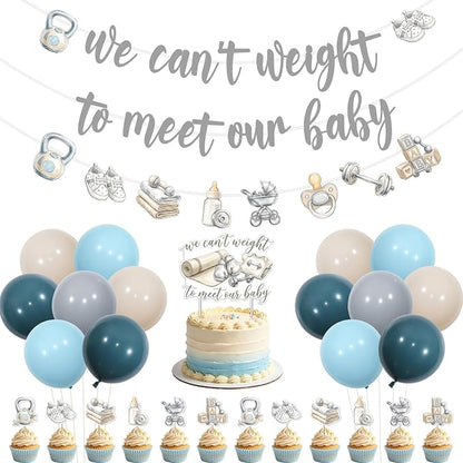 Gym Baby Shower Party Decorations Neutral Baby Shower Supplies | Blue Gray We by JOYMEMO