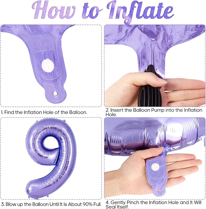 Purple Number 9 Balloon 40 Inch, Big Large Foil Helium Number Balloons - Image 7