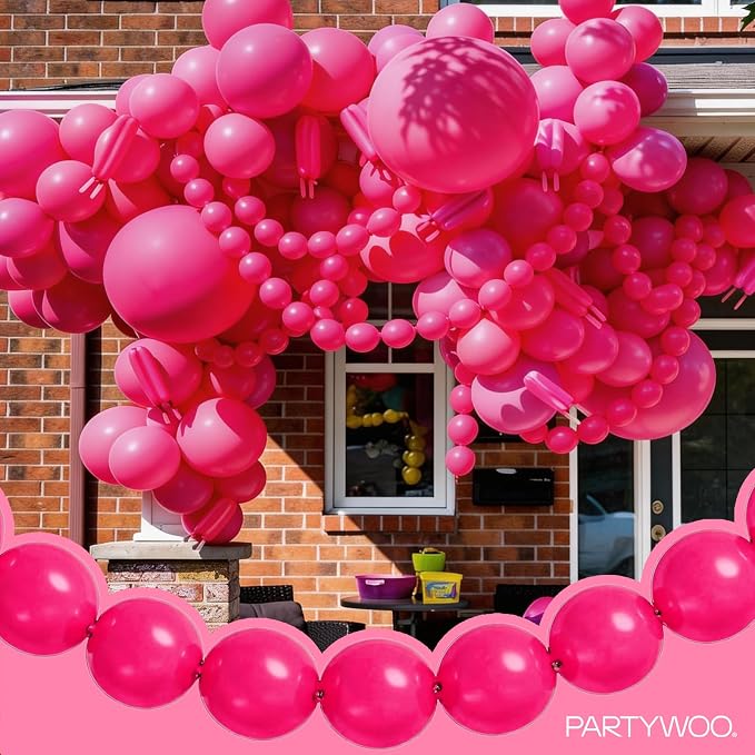PartyWoo Hot Pink Linking Balloons 100pcs 6 Inch Magenta Link Balloons | - Image 3
