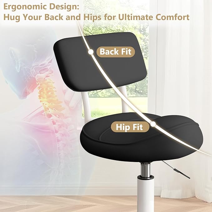 Ergonomic Esthetician Stool Chair with Back Support for Salon, Swivel Rolling Stool Height-Adjustable for Clinic Dentist Spa, Home Office, Drafting Work Task Chair