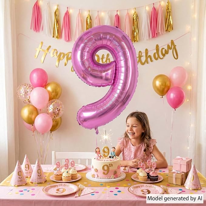 Pink Number 9 Balloon 40 Inch, Sleek Glossy Numeral Party Supplies | Radiant - Image 3