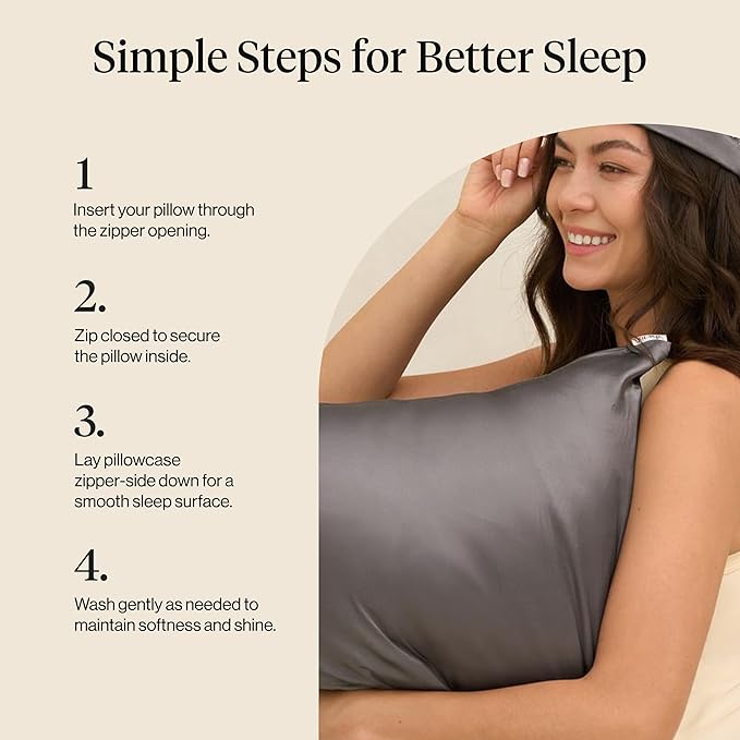 Kitsch Satin Pillowcase with Zipper for Hair & Skin, Softer Than Silk Pillow Cases Queen Size Set of 2, Wrinkle-Free, Smooth and Cooling Satin Pillow Covers, Standard Size 19"x26" - Charcoal, 2pcs