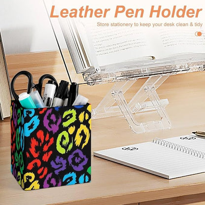 Pencil Pen Holder PU Leather Makeup Brush Holder Black Rainbow Cheetah Leopard - Image 4