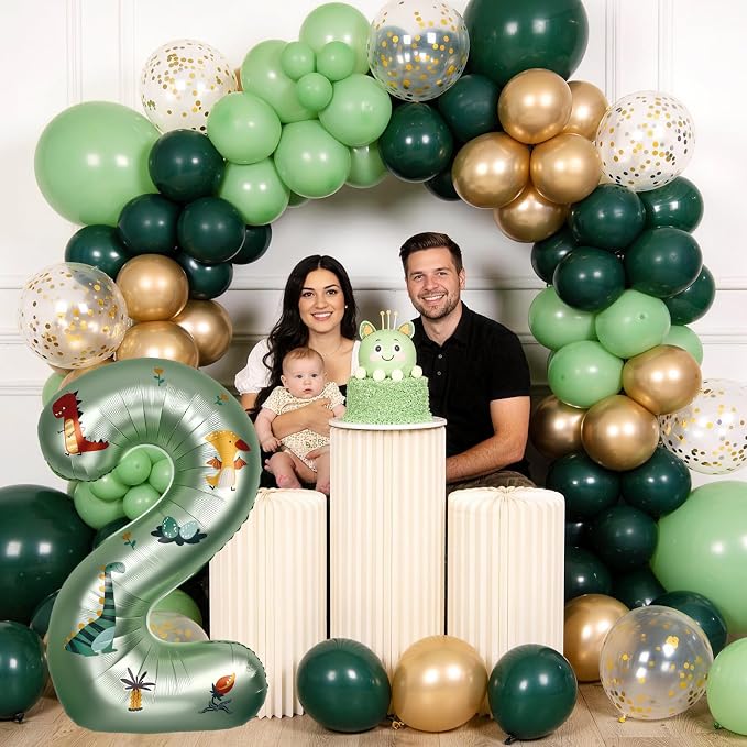 40 Inch Dinosaur Number 2 Balloon | Olive Green Number - Image 4
