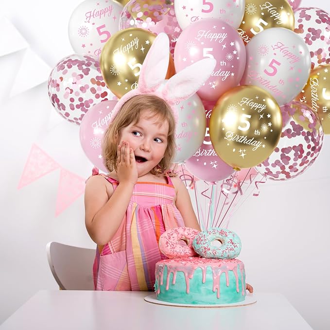 Pink 5th Birthday Balloons for Girls 5th Birthday Party Decorations, 12inch - Image 4