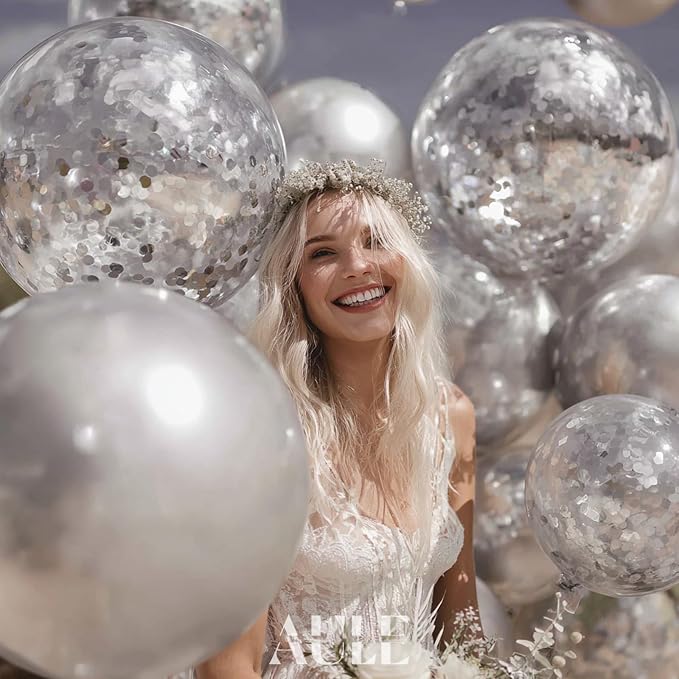 AULE 100Pcs Metallic Silver Balloons 18/12/10/5 Inch Different Sizes | Chrome - Image 4