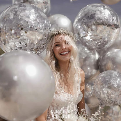 AULE 100Pcs Metallic Silver Balloons 18/12/10/5 Inch Different Sizes | Chrome - Image 4