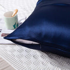 SLPBABY 100% Natural Pure Silk Pillowcase for Hair and Skin, Both Side 19 Momme Silk, Luxury Smooth Satin Pillowcase Cover with Hidden Zipper (Standard(20''x26''), Navy Blue)